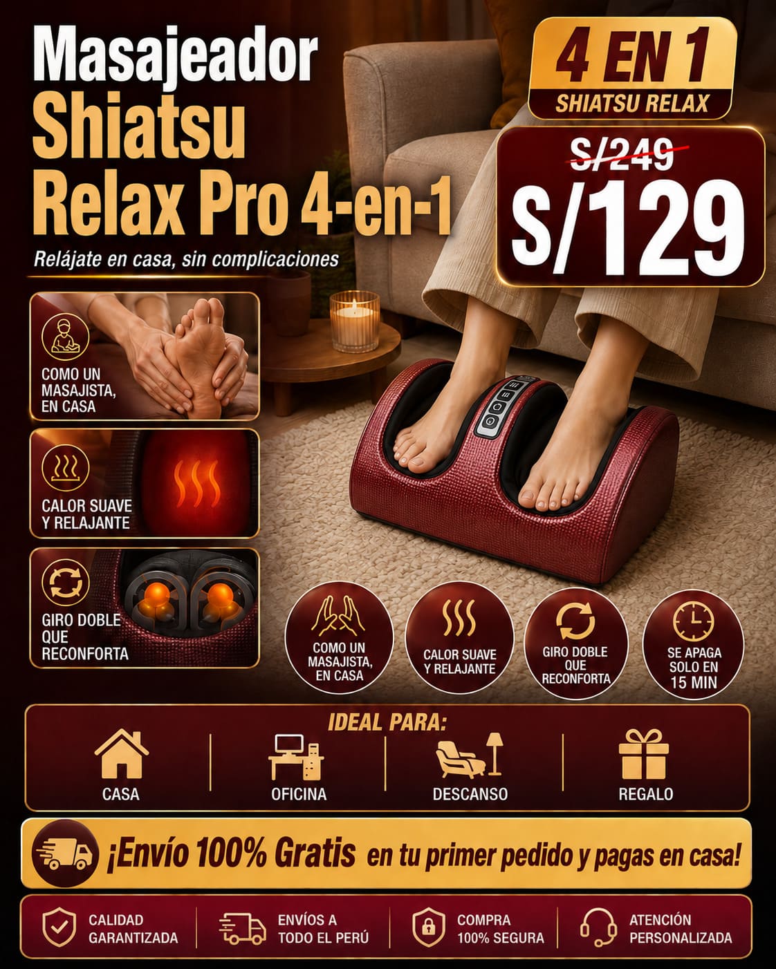 Masajeador Shiatsu Relax Pro 4 en 1